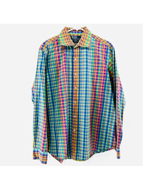 POLO Ralph Lauren MENS L Regent Dress Shirt MADRAS PLAID Preppy OLD MONEY PREPPY